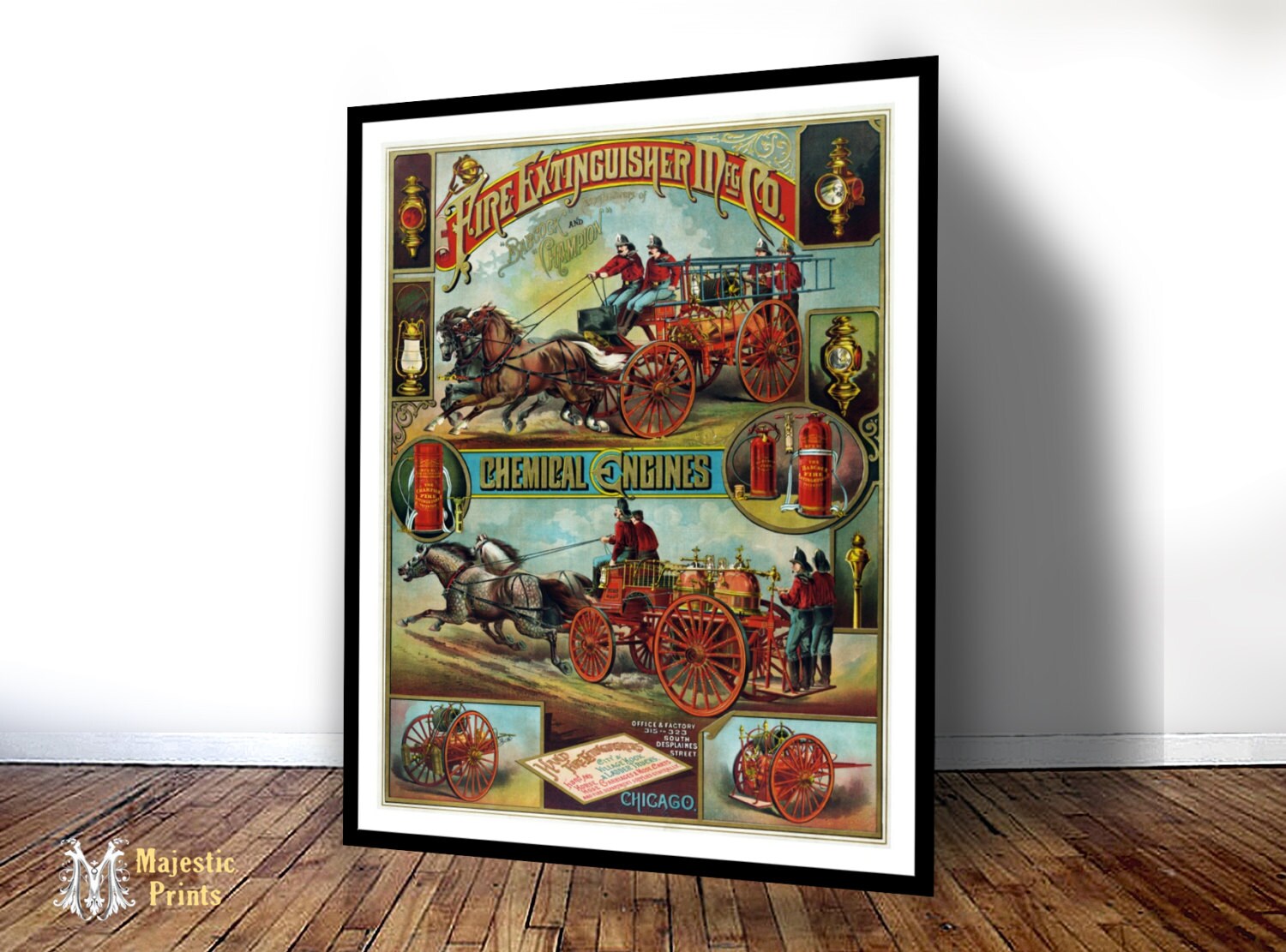 thumbnail image 2 of Vintage 1880s Chicago Fire Extinguisher Advertising Poster - Reproduction Travel Art Print - 16x20 2 of 6