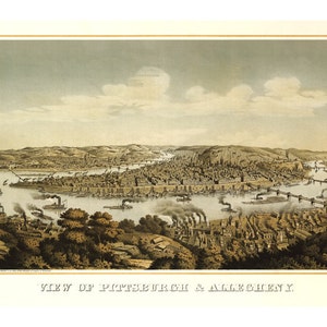 1874 kaart van Pittsburgh Pennsylvania - oude kaarten en prenten - Vintage Wall Art - antieke Birds Eye stadsplattegrond - perspectiefweergave - historische kaart