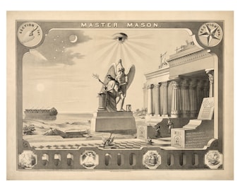 Master Mason Vintage Art Print - Masonic Symbols - Brotherhood - Victorian Antique Masonic Gift - 1800's Americana - Secret Society