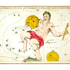 Wassermann Vintage Sternzeichen Astrologie Kunstdruck - Astronomie Astrologie Horoskop Kunst - Celestial Constellation Chart - Alte Landkarten und Drucke