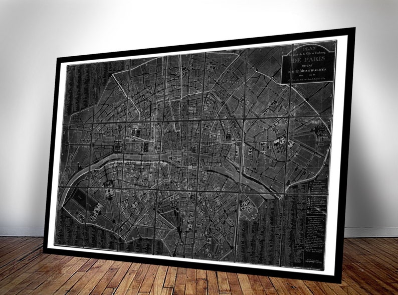 Chez Jean Map of Paris in Black and White  Vintage Art Print image 1