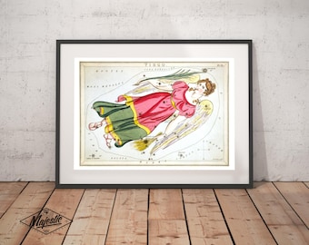 Virgo Zodiac Art Print - Astronomy Astrology Horoscope Art - Vintage Celestial Constellation Chart - Old Maps and Prints