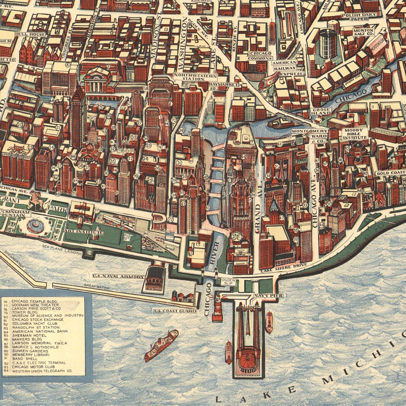 Panoramic Map of Chicago Old Maps and Prints Vintage Wall Decor Antique