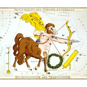 Schütze Vintage Sternzeichen Astrologie Kunstdruck - Astronomie Astrologie Horoskop Kunst - Celestial Constellation Chart - Alte Landkarten und Drucke