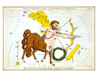 Sagittarius Vintage Zodiac Astrological Art Print - Astronomy Astrology Horoscope Art - Celestial Constellation Chart - Old Maps and Prints