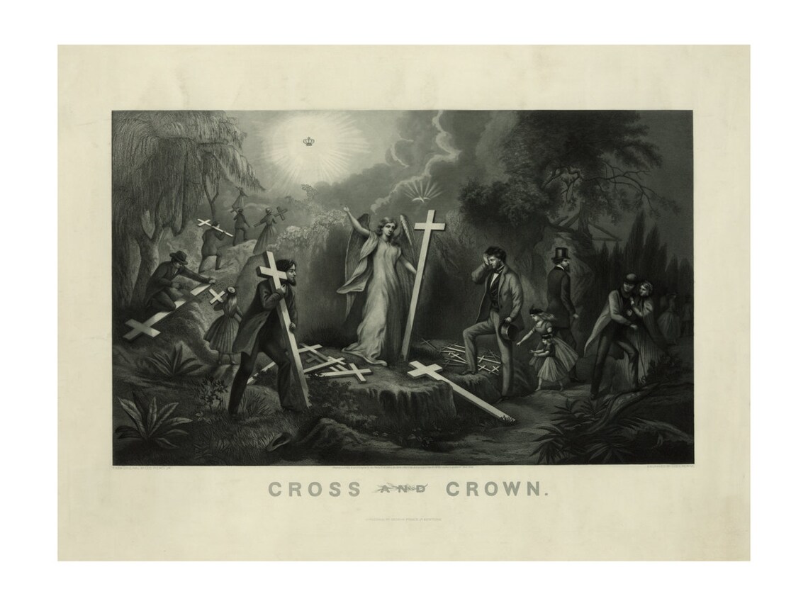 Cross and Crown Vintage Art Print Religious Art Cross image 0