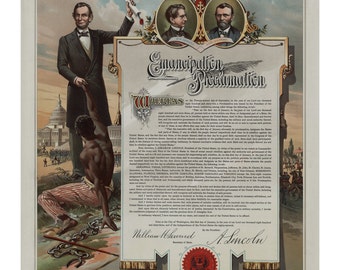 Abraham Lincoln Emancipation Proclamation - Vintage Art Print - Victorian Antique Document - History Poster - Slavery - Paper Ephemera