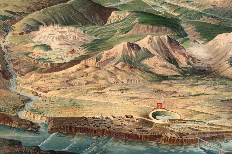 1904 Panorama över Yellowstone nationalpark Konsttryck - Vintage resedekor - Northern Pacific Railway Tourism Poster - Gamla kartor och tryck bild 2