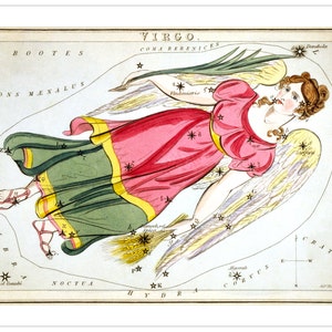 Jungfrau Vintage Sternzeichen Astrologie Kunstdruck