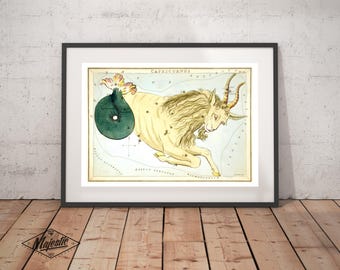 Capricorn Zodiac Sign Art Print - Vintage Constellation Chart - Astrology Astronomy Star Map - Old Maps and Prints