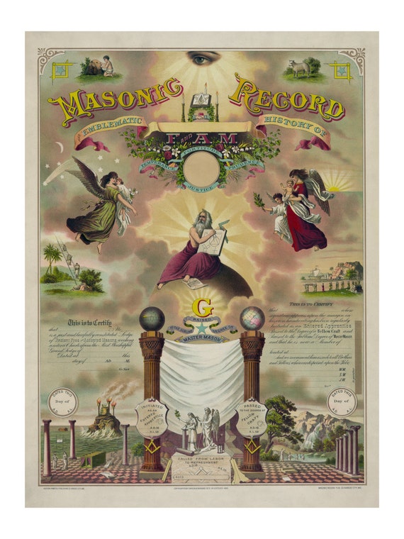 フリーメイソンの記録と象徴的な歴史 1890年 - ヴィンテージアート