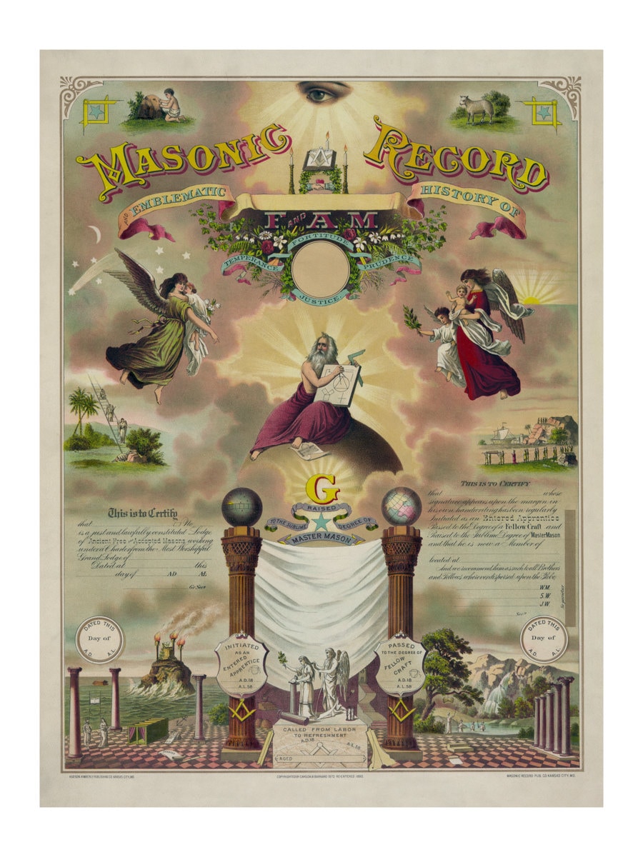フリーメイソンの記録と象徴的な歴史 1890年 - ヴィンテージアート