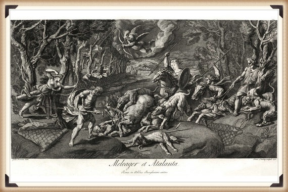 Meleager Atalanta Hunting Vintage Art Print Greek Etsy
