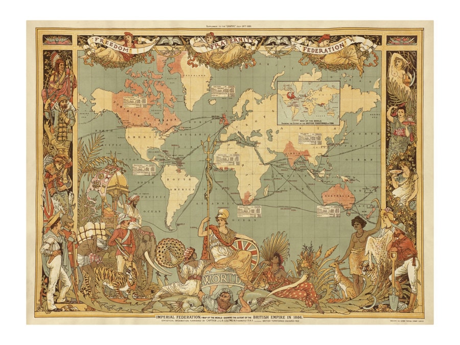 イギリス帝国連邦の世界地図 - 古地図と版画 - アンティーク世界