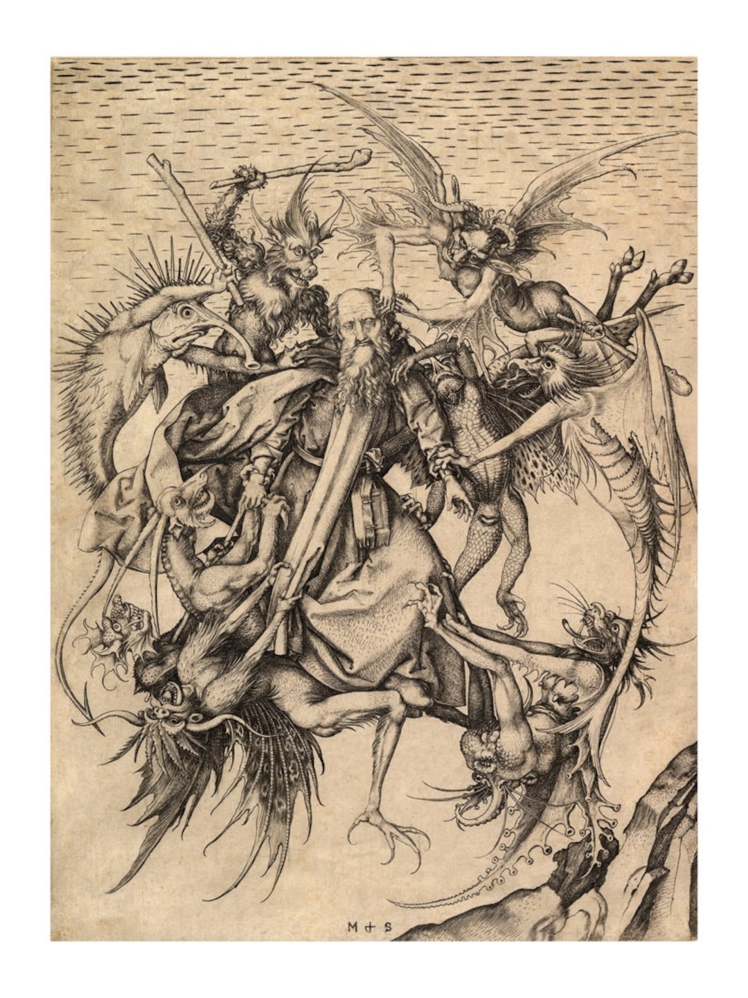 Saint Anthony Tormented by Demons - Vintage Art Print - Religious