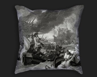 Decorative Pillow - Battle at La Hogue Antique Print - Throw Pillow - Home Decor Accent Pillows - Vintage Nautical Art Print on Pillow