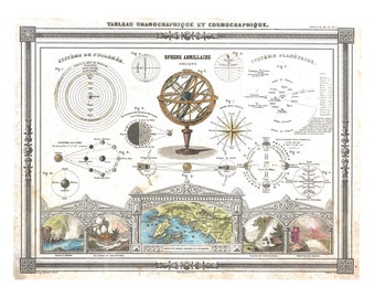 1852 Astronomy Uranography Cosmography Chart - Vintage Art Print - Antique Celestial Chart - Restoration Style - Old Maps and Prints