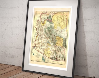 1921 Old State of Arizona Map - Old Maps and Prints - Cartography Wall Art - Antique Grand Canyon Phoenix Tucson Flagstaff Southwest Map