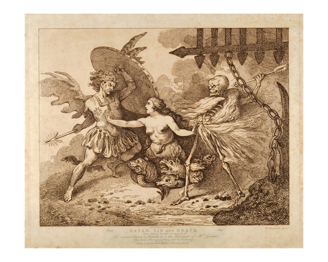 Satan Sin and Death  Paradise Lost  Vintage Religious Art image 0