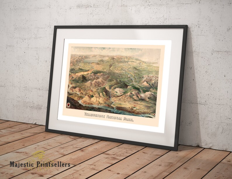 1904 Panorama över Yellowstone nationalpark Konsttryck - Vintage resedekor - Northern Pacific Railway Tourism Poster - Gamla kartor och tryck bild 4