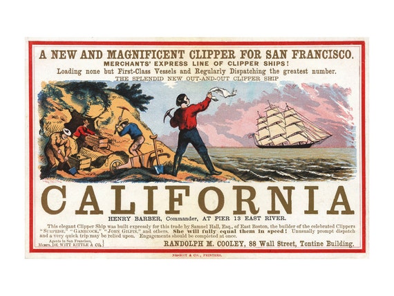 Clipper Ship California Advertisement Vintage Ads Gold Etsy