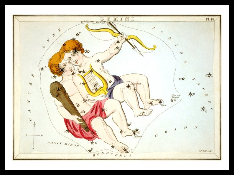 Gemini Vintage Zodiac Astrological Art Print Astronomy image 3
