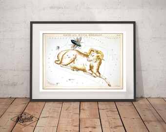 Aries Zodiac Art Print - Astronomy Astrology Horoscope Art - Vintage Celestial Constellation Chart - Old Maps and Prints