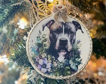 Pitbull Dog Christmas Tree Ornament, Perfect Gift for American Pitbull Terrier Lover, Handmade Wood Holiday Decor Gift For Pet Mom and Dad