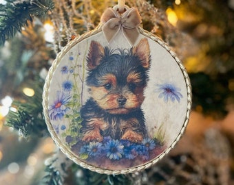 Yorkshire Terrier Puppy Christmas Ornament, Adorable Handmade Gift For Yorkie Dog Mom and Dad