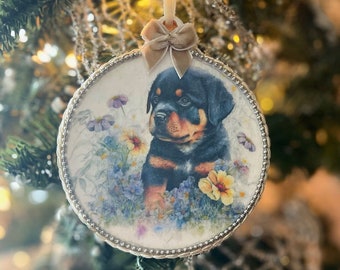 Adorable Rottweiler Puppy Christmas Ornament, Great Handmade Gift For Dog Mom