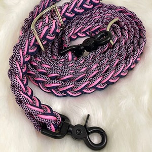 Pink Horse Reins | Paracord Braided Loop Reins | Handmade Rope Tack, Great For Barrel Racing, Western Trail Riding