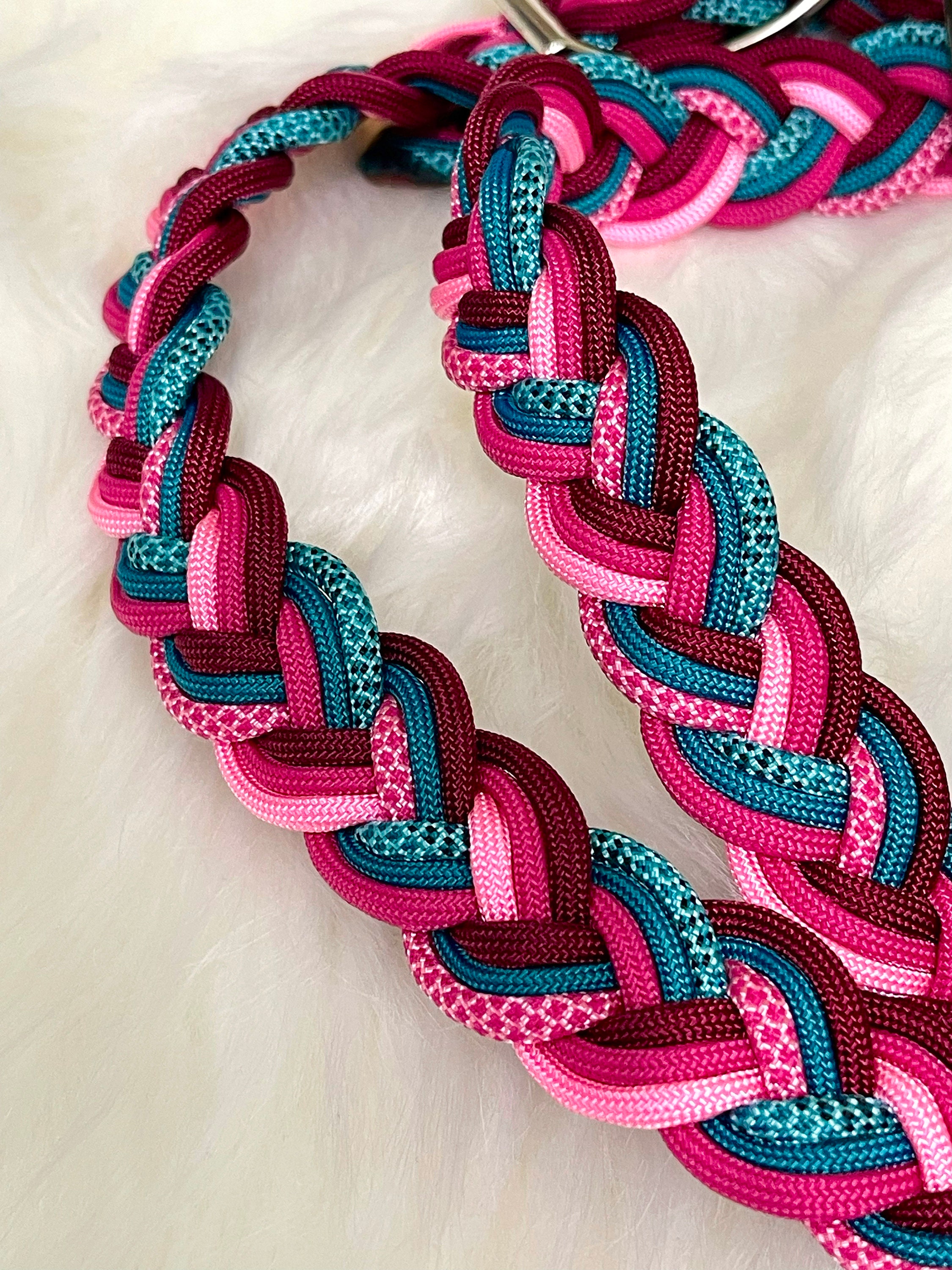 Pink and Teal Reins Handmade Braided Loop Reins Paracord Rope Horse ...