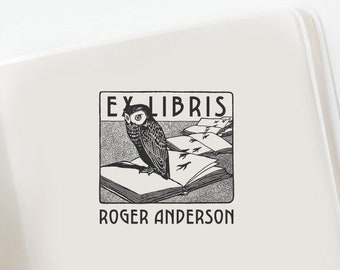 Owl Custom Ex Libris Stamp for Book Lover Gif Idea for Bibliophile Custom Stamp Gift for Reader Lover Library Stamp Gift Box