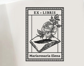 Peony Custom Ex Libris Stamp, Floral Personalizable Bookplate, Peony Flower Custom Book Stamp  -1522171218-