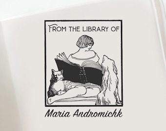 Amanti degli animali Francobollo personalizzato Ex Libris, Cane e gatto Timbro Ex Libris, Francobollo per libri, Regalo per gli amanti dei libri -185625-