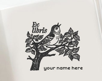 Custom Ex Libris Bird on the Tree Gift Stamp Bookplate Idea regalo personalizzabile Book Stamp Book Lovers Gift Sellos Stempel -1003061019--