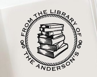 Round Personalizable Ex Libris Gift Stamp From the Library of Bookplate Stempel Family Stamp Book Stamp  Booklovers Gift Idea  -1433210919-