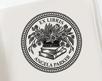 Floral Personalizable Ex Libris Gift Custom Bookplate Stamp Flower Book Stamp Gift for Her Stempel Library Personal Stamp  -1009209019--