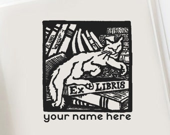 Sleeping Cat Personalizable Ex Libris Gift Personal Bookplate Family Book Stamp Custom Libray Stamp Stempel Sellos Timbro Book -2043190919-