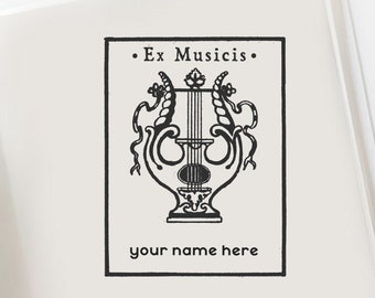 Lyre Ex Libris Custom Stamp, Music Sheet Custom Ex Libris Stamp, Musician Custom Gift, Music Lover Custom Stamp -1624200420-