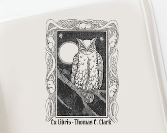 Forest Owl Custom Bookplate, Owl Custom  Ex libris Stamp, Book Lovers Gift, Customizable Bookplate, Sellos, Stempel, Timbro, Books -133815-