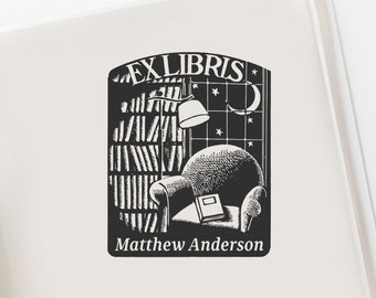 Reading Under the Moon Custom Bookplate, Custom  Ex libris Stamp, Book Lovers Gift, Family Book Stamp, Library Stamp -192420-