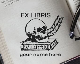 Skull Custom Book Stamp, Death Custom Ex Libris, Book lovers Gift, Vintage Bookplate, Sello, Stempel, Library Stamp, Gift Stamp -1331131219-