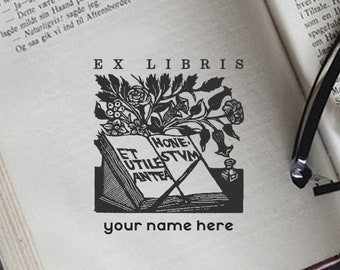 Floral Custom Ex Libris Stamp, Personal Library Stamp, Custom Bookplate, Botanical Custom Book Stamp, Stempel Gift for Him -1056310320-