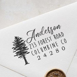 Custom Address Stamp North America, Personalizable Wedding Stamp, Tree Stamp, Christmas Gift Idea, Save the Date, Gift for Him  -1655050919-