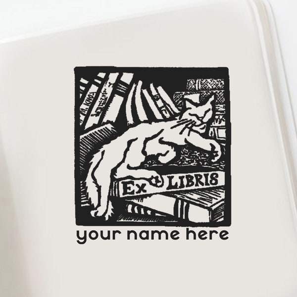 Sleeping Cat Personalizable Ex Libris Gift Personal Bookplate Family Book Stamp Custom Libray Stamp Stempel Sellos Timbro Book -2043190919-