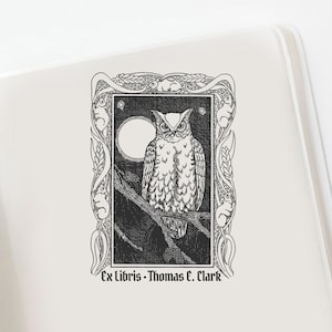 Forest Owl Custom Bookplate, Owl Custom  Ex libris Stamp, Book Lovers Gift, Customizable Bookplate, Sellos, Stempel, Timbro, Books -133815-