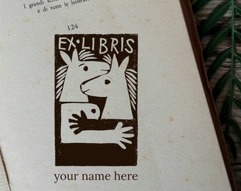 custom Ex Libris Stamp, Horses Custom Bookplate, Booklovers Gift Idea, Personalizable Ex Libris Stamp  -1528130318-