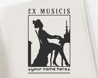 Piano Ex Libris  Custom Stamp, Music Sheet Custom Ex Libris Stamp, Lady Pianist Custom Gift, Music Lover Custom Stamp  -1627200420-