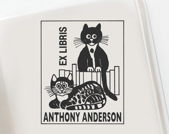 Cats Custom Ex Libris, Children Custom Stamp, Custom Bookplate, Personal Library Stamp, Book Lovers Gift Idea  -1000190620-